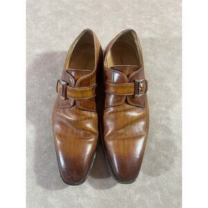 Magnanni Marco Brown Leather Monk Strap Loafers SZ 11 M slip on buckle